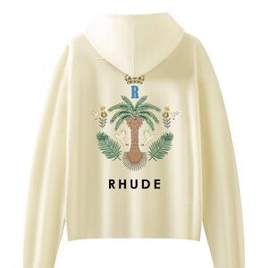 Rhude Beige Palm Tree Heraldic Graphic Print Hoodie